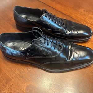 Ferragamo Men's Size 13D Gancini Bit Black Leather Wingtip Oxford Dress Shoes